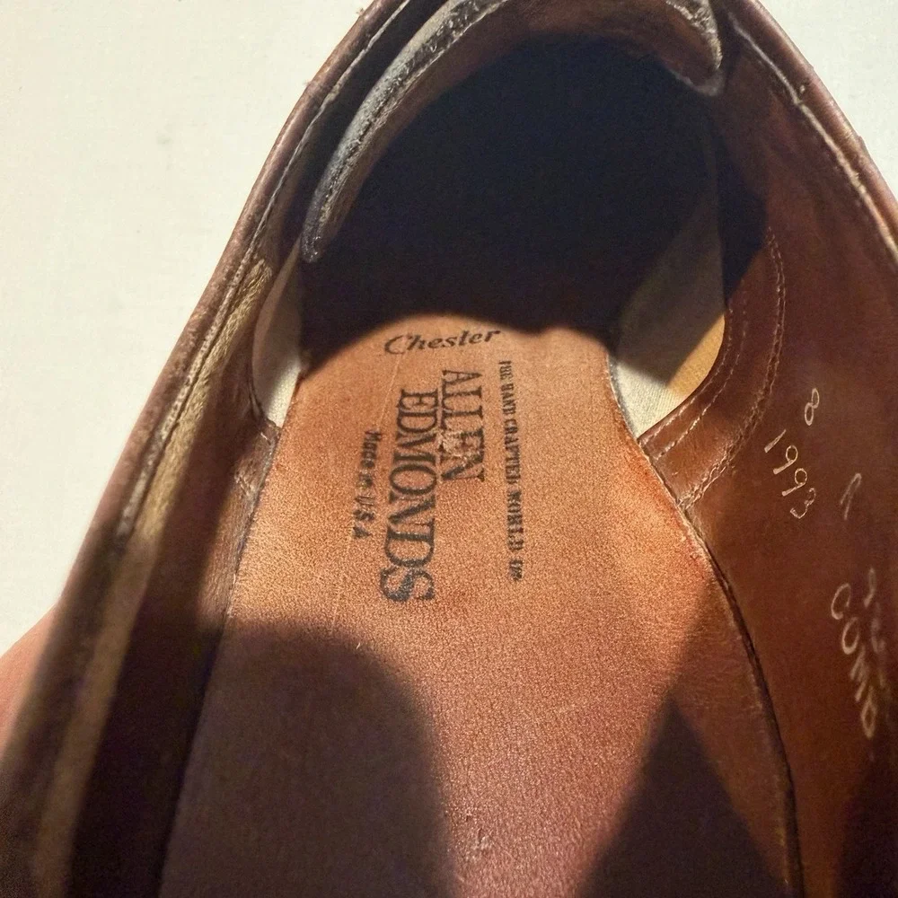 Allen Edmonds Chester Wingtip Oxfords Brown Leather Mens 8 A Narrow 4612 USA